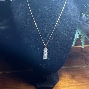 CHANEL Gold Necklace with Logo Pendant